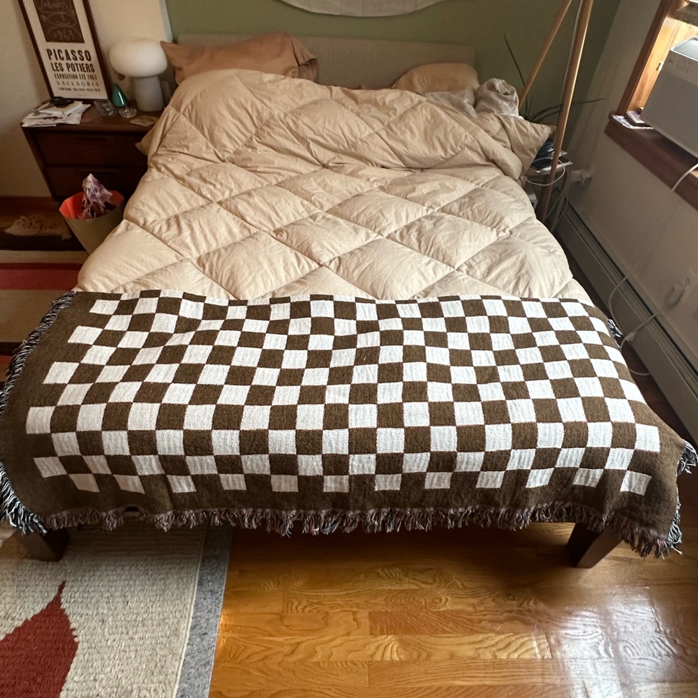 Bien Mal Brown and White Checkered Throw Blanket